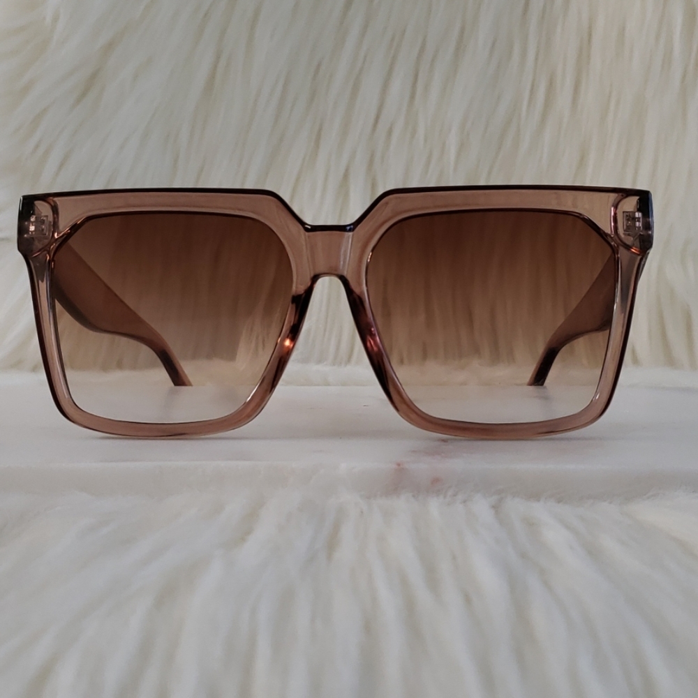 🎅 Oversized Tea Color Luxury Flat Top Sunglasses - Picture 4 of 7